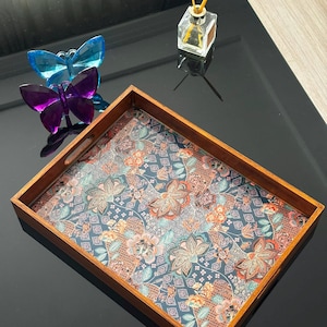 Rectangle Wooden Serving Tray with Handles: Epoxy Art, Rustic Coffee Table Decor