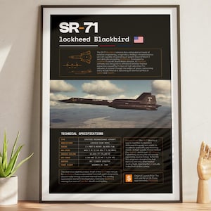 Póster del plano del SR-71 Blackbird, impresión técnica del avión espía de Lockheed (descarga digital)
