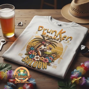 Camiseta Drunk Monkey Saloon, divertida camiseta de Key West Tiki Bar