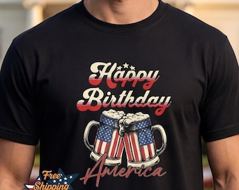 T-shirt Happy Birthday America, graphique de chope de bière patriotique, 4 juillet