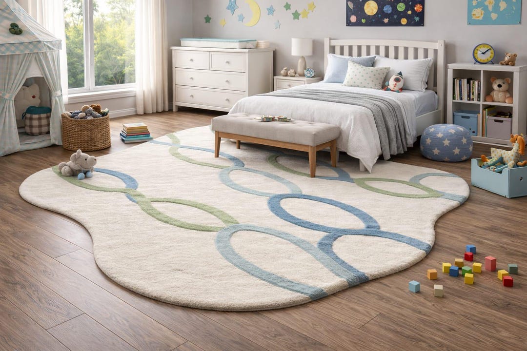Hand Tufted Kids Area Rug | Soft Pastel Nursery Rug | Modern Abstract ...