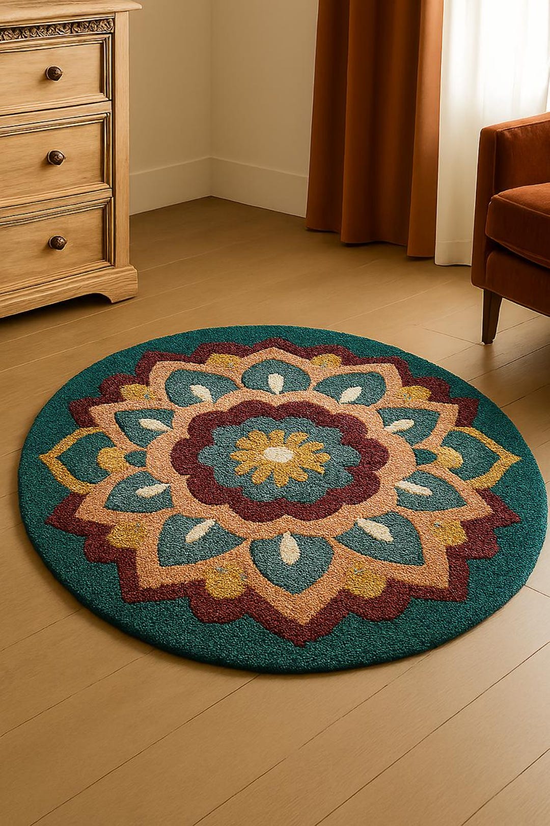 Hand Tufted Round Mandala Rug | Bohemian Indian Carpet | Colorful ...