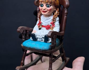 Hand-Painted Resin Doll Figure – Creepy Chair Horror Decor, Gothic Statue