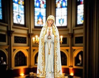 Virgin Mary Statue - Our Lady of Fatima Figure - Hand-Painted Resin Catholic Art