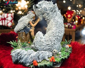 Wolf Princess White Wolf Statue Handmade Resin Figurine Fantasy Decor Gift