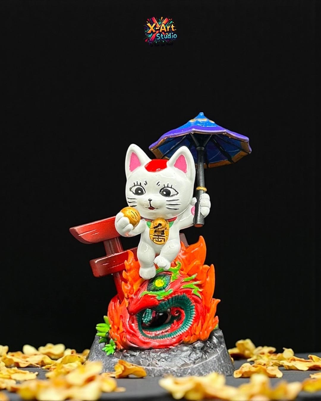 置物 maocat Hand-painted Neko-jii Yokai Lucky Cat: Quirky Maneki-neko Resin