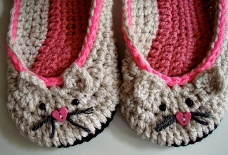 Women's Kitty Cat Slippers Crochet Pattern 201 PDF Etsy