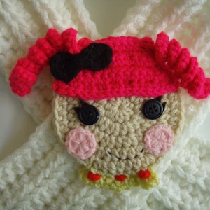 Crochet Lalaloopsy Lala Loopsy Doll Face Crochet Scarf Scarfette PATTERN # 203 PDF One Size Fits All
