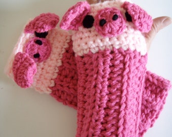 Crochet Piggy Pig Fingerless Gloves Pattern PDF