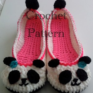 Women's Panda Slippers Crochet Pattern 202 PDF Instant Download Women's sizes 6-10 image 1