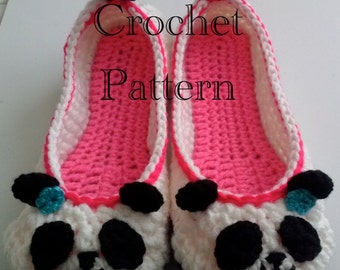 Women's Panda Slippers Crochet Pattern #202 PDF Instant Download Women's sizes 6-10