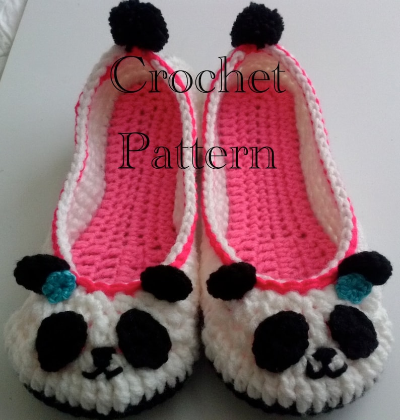 Women's Panda Slippers Crochet Pattern 202 PDF Instant Download Women's sizes 6-10 image 1