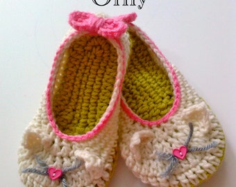 Kitty Cat Slippers Crochet Pattern #207 PDF Instant Download Toddler sizes 4-9