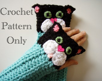 Crochet Kitty Cat Fingerless Gloves Pattern PDF