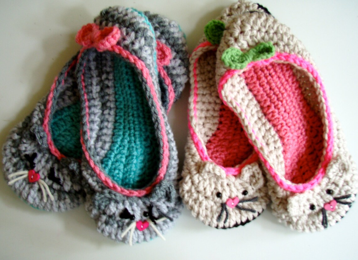 Kitty Cat Slippers Crochet Pattern #207 PDF Instant Download Toddler Sizes 4-9 - Etsy