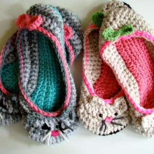 Kitty Cat Slippers Crochet Pattern 208 PDF Instant Download Little Girl sizes 10-3 image 3