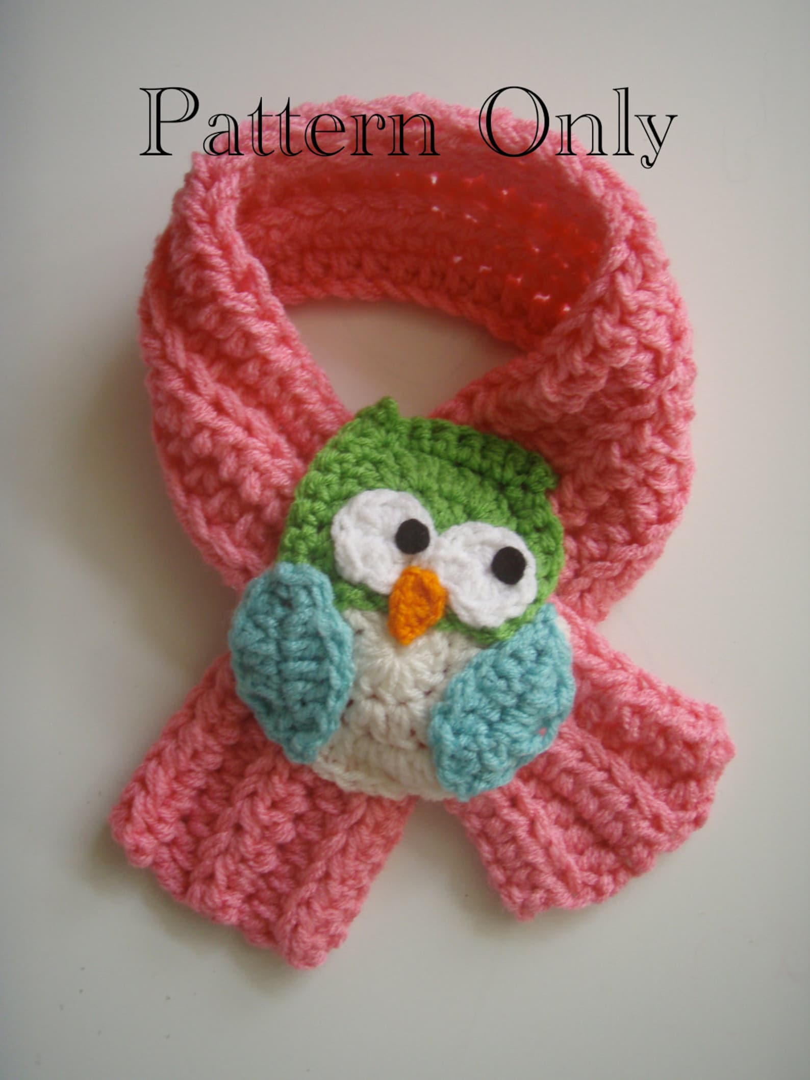 Crochet Owl Scarf Scarfette PATTERN PDF Etsy