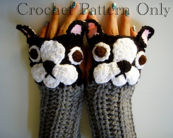 Crochet French Bulldog Fingerless Gloves Pattern PDF Instant Download