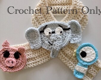 Crochet Pattern PDF Mo Willems Scarf: Piggie, Gerald and Pigeon