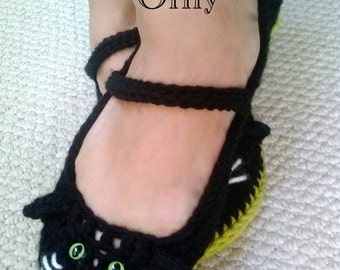 Women's Mary Jane Cat Slippers Crochet Pattern #204 PDF Instant Download Women's sizes 6-10