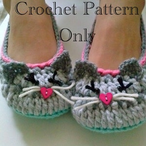 Women&#39;s Kitty Cat Slippers Crochet Pattern #201 PDF Instant Download Women&#39;s sizes 6-10