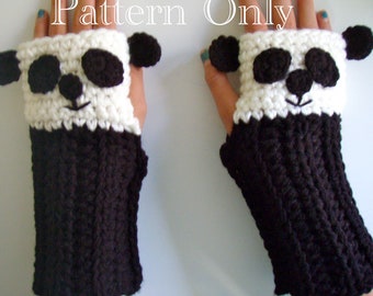 Crochet Fingerless Panda Gloves Pattern PDF
