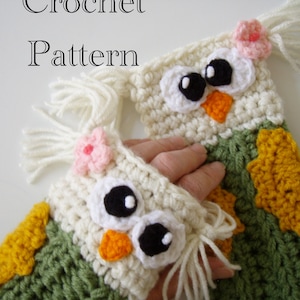 Crochet Owl Fingerless Gloves Pattern PDF Instant Download
