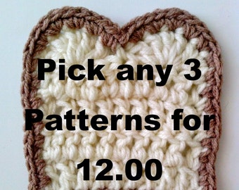 Crochet Pattern Bundle  Pick Any 3 Crochet Patterns for 12.00