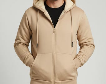 Men's Sherpa Lined Fleece Hoodie - Full Zip Winter Jacket