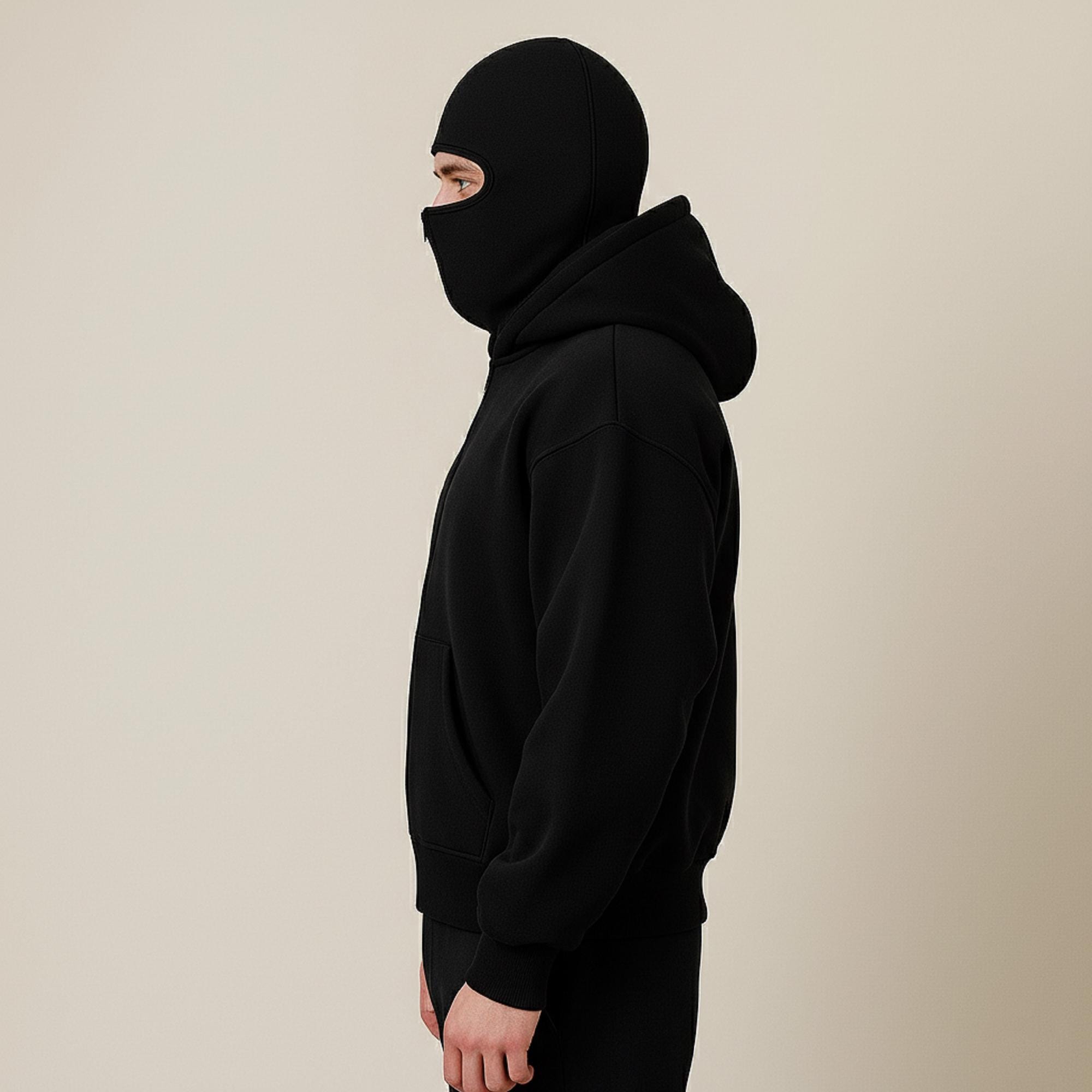 Men's Full Zip Balaclava Hoodie, Ninja Mask Inspired Hooded