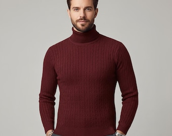 Herren Slim Fit Rippenstrick Rollkragenpullover: Business Casual