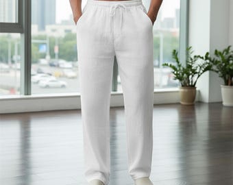 Herren Leinenmischung Hose: Elastische Taille, Relaxed Fit Lounge Hose