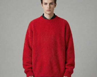 Męski sweter z miękkiej dzianiny, przytulny, ciepły, luźny sweter na zimę, z długim rękawem, swobodny sweter