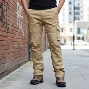 Pantalones tácticos cargo de algodón para hombre: pantalones de trabajo para senderismo con múltiples bolsillos