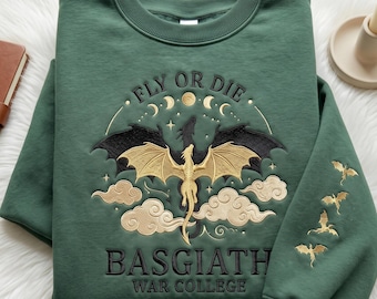 Embroidered Basgiath War Collage Sweatshirt, Book Dragon Sweater, Dragon Rider, Reader Sweater, Fourth Wing Crewneck, Fantasy Bookish Gift