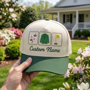 BRODERAD Azeleas Augusta Golf pappakeps, Masters golfturnering ikoner hatt, anpassad namn golfälskare gåva, Augusta-stil hatt