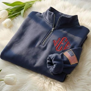 EMBROIDERED Quater Zip J.E.E. Epstein Sweatshirt, Funny Meme Zip Sweater, Jeffrey JEE Monogram Sweater, USA Pride Embroidered Sleeve Shirt