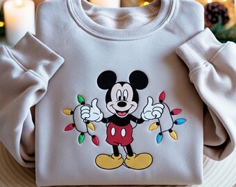 BESTICKTES Micky Weihnachten Sweatshirt, Disney Micky Maus Weihnachten Pullover, Disney Weihnachten Shirt, Kuscheliger Rundhalsausschnitt