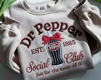 Sudadera bordada Dr Pepper Social Club, suéter Dr Pepper Est. 1885, camisa Soda Lovers Club, suéter coqueto Dr Pepper Social Club