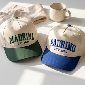 EMBROIDERED Madrina Padrino Est 2026 Cap, Matching Godparent Hats, Padrino Madrina Trucker Cap, Baptism Proposal Gift, Embroidered Patch