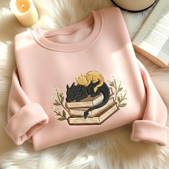 EMBROIDERED Book Dragons Sweatshirt, Fourth Wing Dragon Sweatshirt, Basgaith War College Sweater, Tairn and Andarna Dragon Shirt