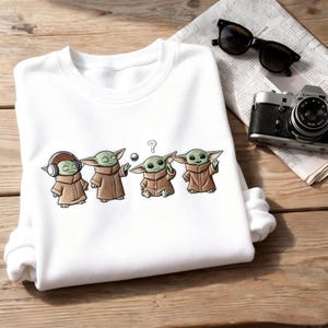 EMBROIDERED Baby Yoda Sweatshirt, Grogu Funny Meme Sweater, Disney Star Wars Grogu with Headphones & Coo Shirt, Disney Star Wars Gift image 2