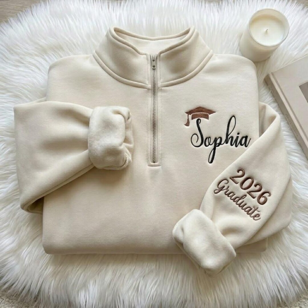 Spring Graduation Sweater EMBROIDERED Personalized Graduate 2026 Quarter Zip Sweatshirt, Senior ...