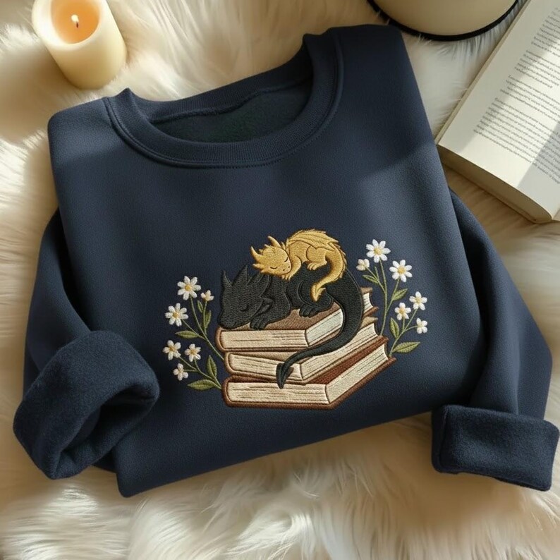 EMBROIDERED Book Dragons Sweatshirt, Fourth Wing Dragon Sweatshirt, Basgaith War College Sweater, Tairn and Andarna Dragon Shirt image 6