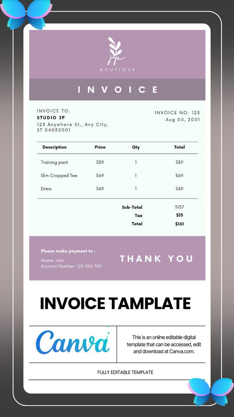 Invoice Template Editable, Custom Invoice Template, Editable CANVA ...