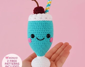 Schema all'uncinetto amigurumi per frullato di fragole / Peluche a forma di frullato di fragole (schema PDF)