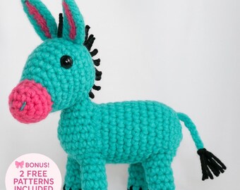 Schema amigurumi all'uncinetto per asino in PDF - Peluche a forma di animale da fattoria - Giocattolo all'uncinetto facile - Download digitale