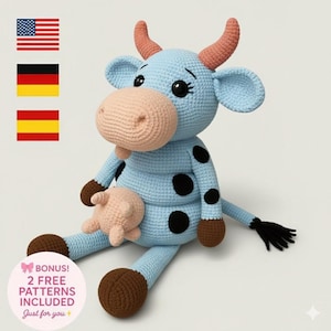 Kuh Häkelmuster, Amigurumi Bauernhof Tier Anhänger Häkelanleitung, Ring / Türmchen Häkelanleitung