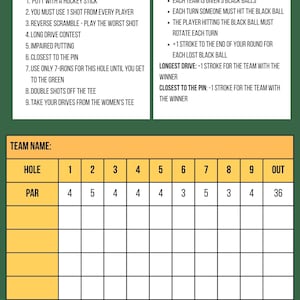 Golf Scramble Scorecard, Game Rules and Team Listing - Etsy