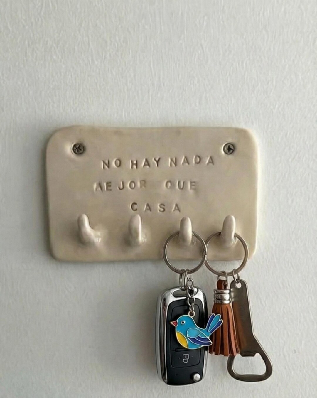 Handmade Ceramic Key Holder | 4 Hook Wall Key Organizer | Custom Text ...